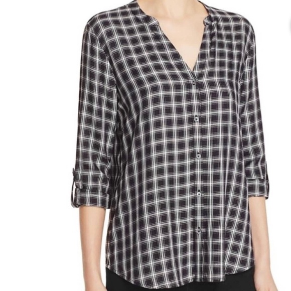 Soft Joie Black Plaid Pull Over Button Front Blouse Sz S - Picture 1 of 6
